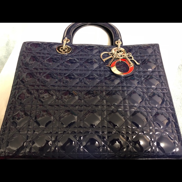 Like new Lady Dior Blue Patent Handbag w/strap - Picture 3 of 8